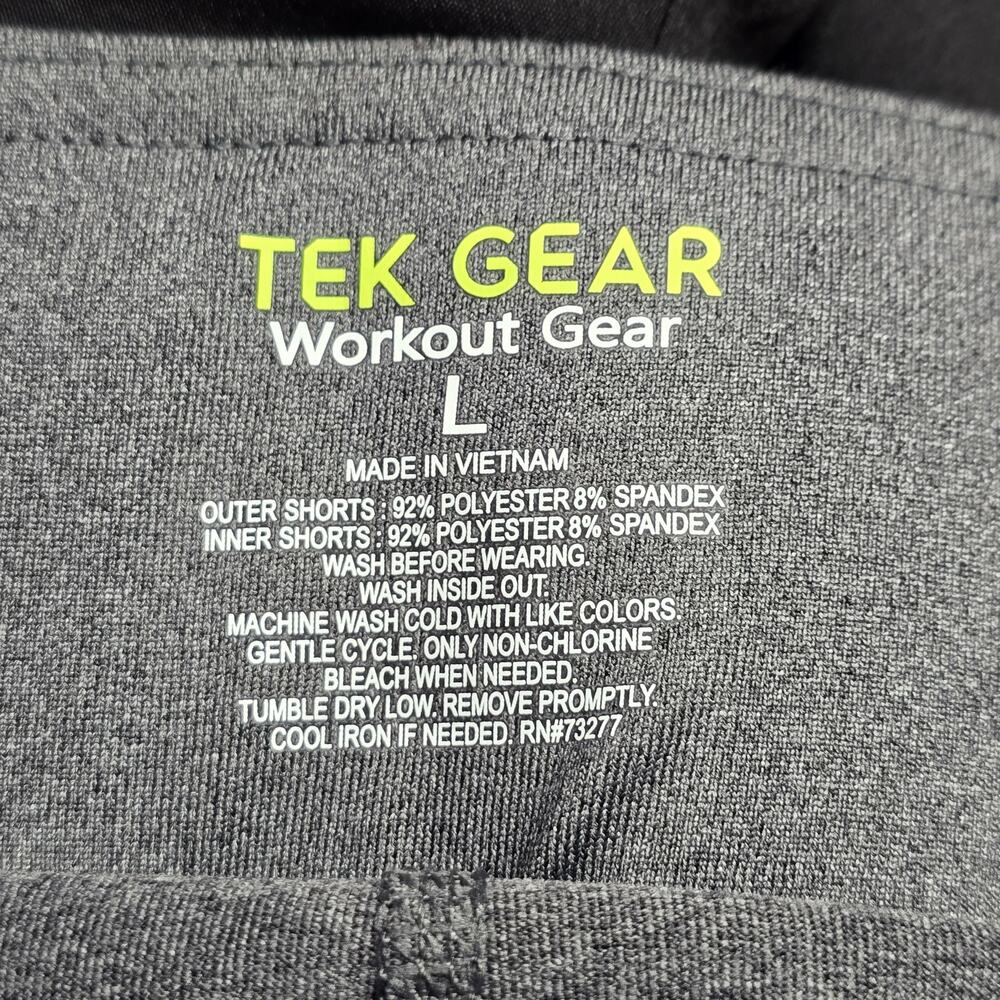 Tek Gear Black Gray Workout Shorts Stretch Sporty Inner/Outer Lined Women Size L - Picture 3 of 9